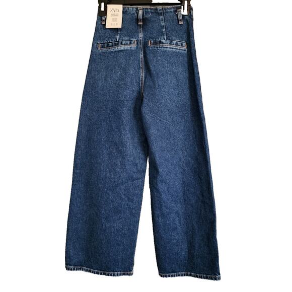 New Zara Mid-Blue Z1975 Wide-Leg Cropped High-waist Jeans 1889/151 Size 0/32 - Picture 7 of 7